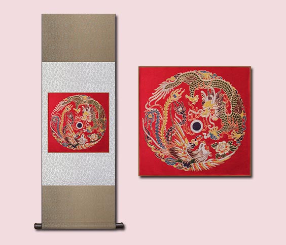 龙凤呈祥云锦挂轴,商务礼品