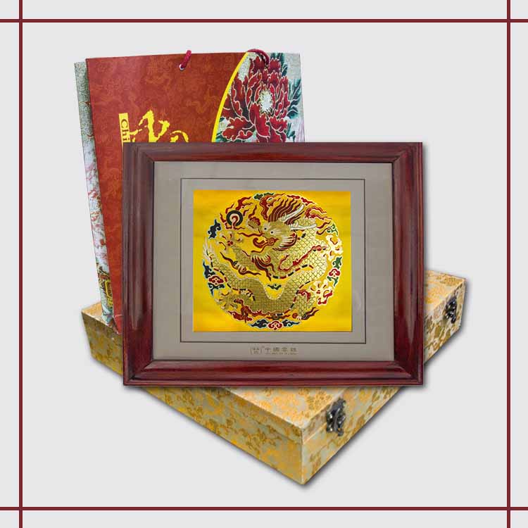 团龙（红木框）云锦框画